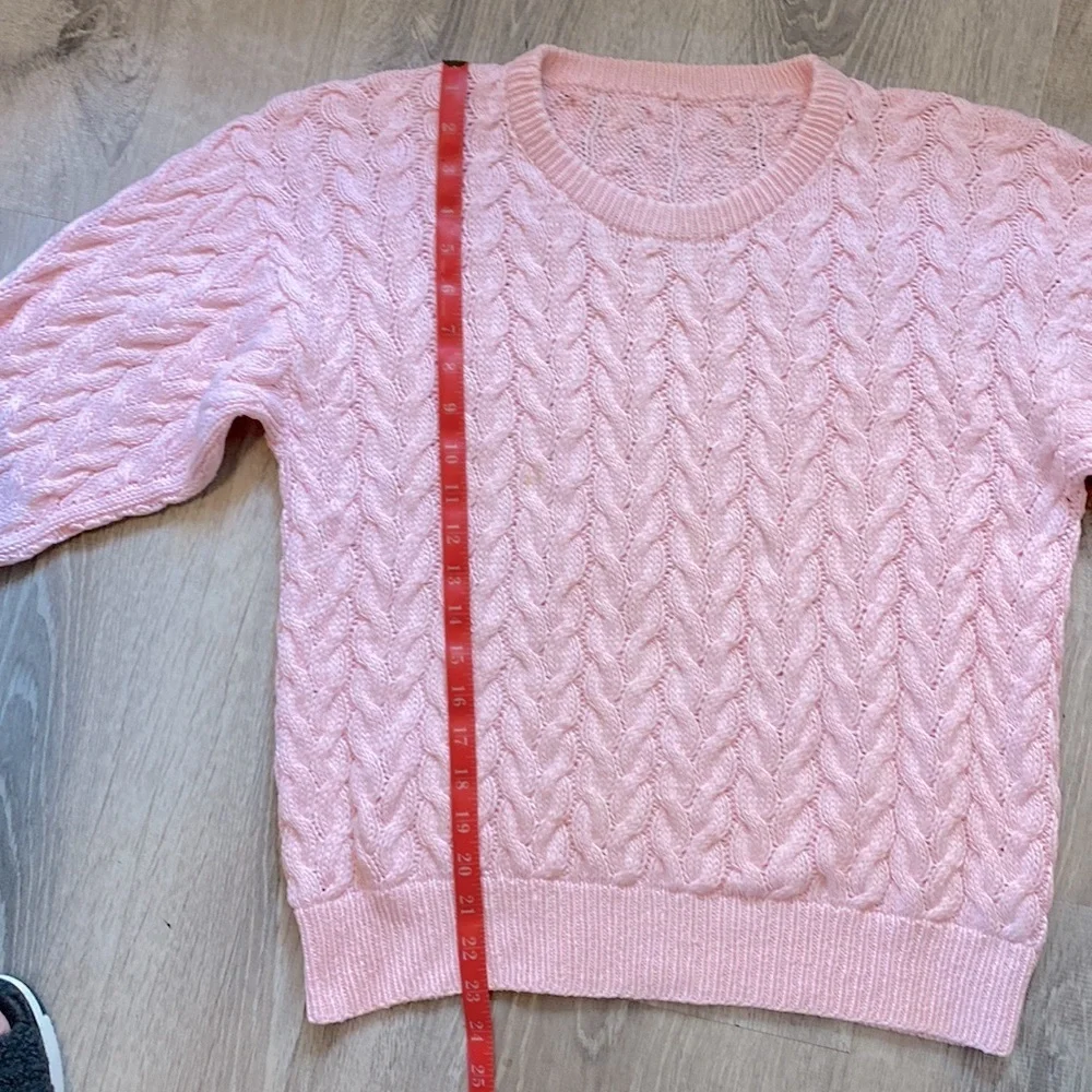 Lovely Pink Long Sleeve Cable Knit Sweater - Picture 12 of 13